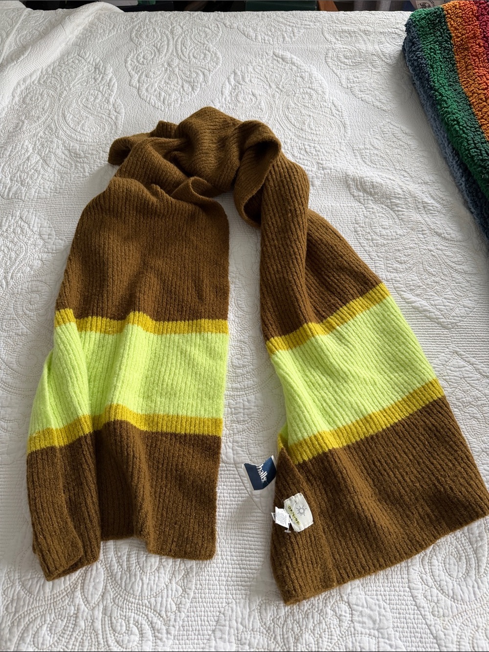 OFFLINE by Aerie Knit Scarf Brown Neon Yellow NWT Cozy Y2K